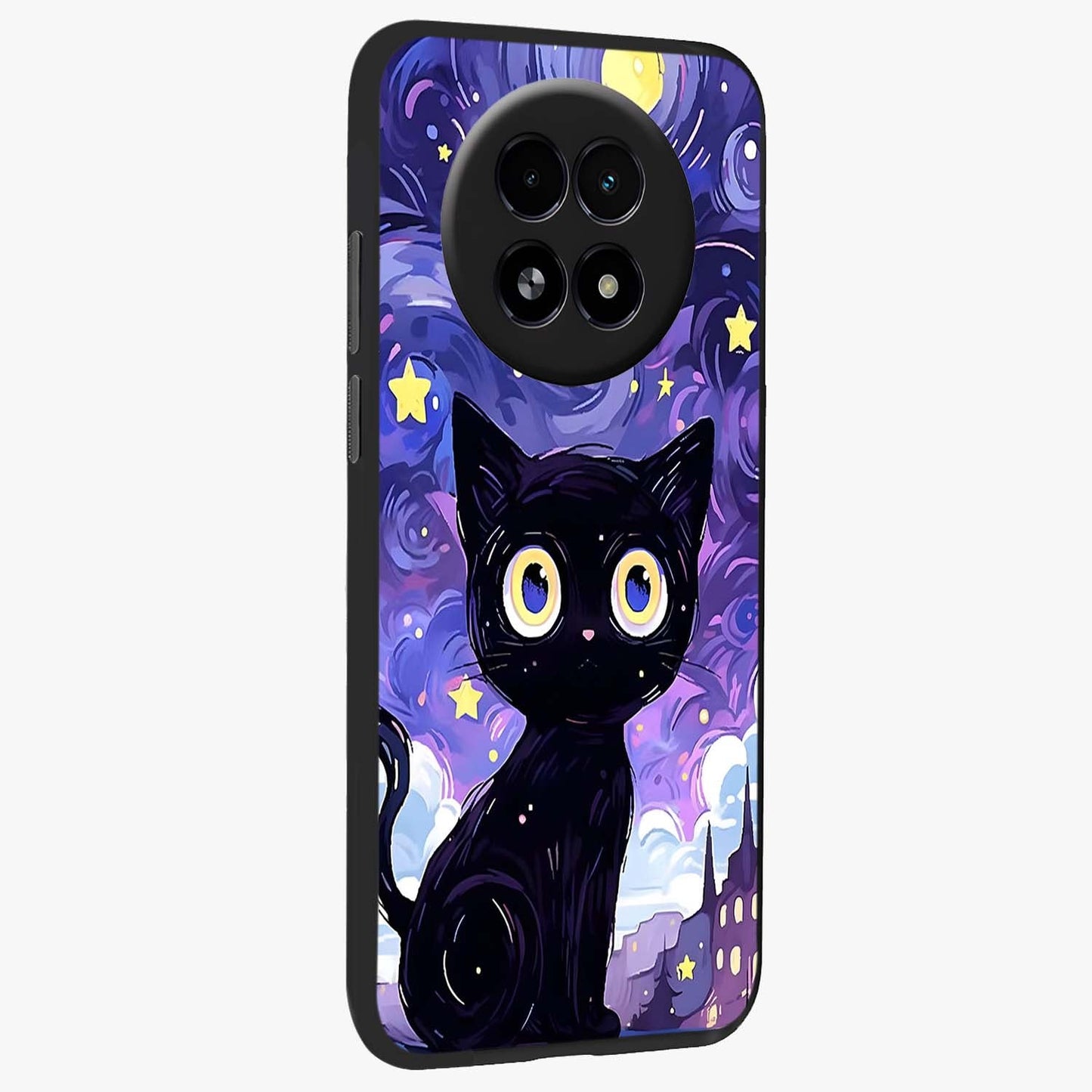 Abstract Cat Art Glass Case upright view showcasing creative feline illustration and aesthetic artistic style.