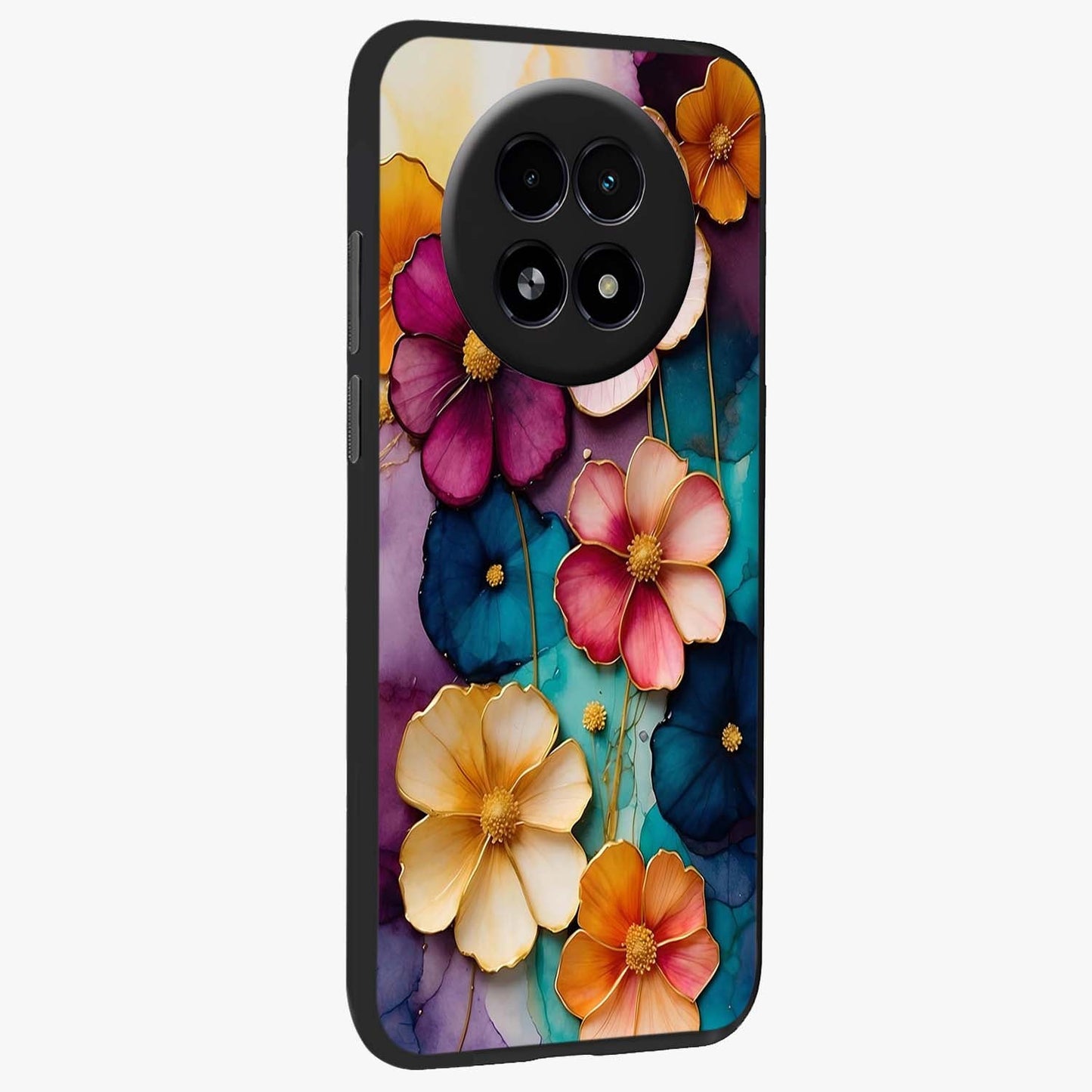 Artlyn Grace Flower Pattern Glass Case upright view showcasing graceful floral artwork with aesthetic botanical style.