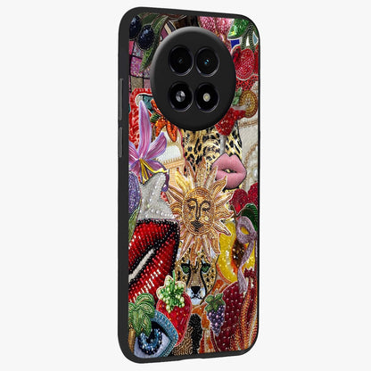 Beaded Fashion Jungle Glass Case upright view showcasing tropical jungle aesthetic with decorative bead elements.