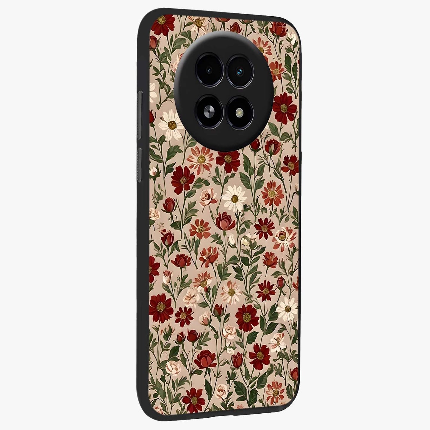 Biege Flower With Leaf Glass Case upright view showcasing delicate beige flower illustration with clean botanical style.