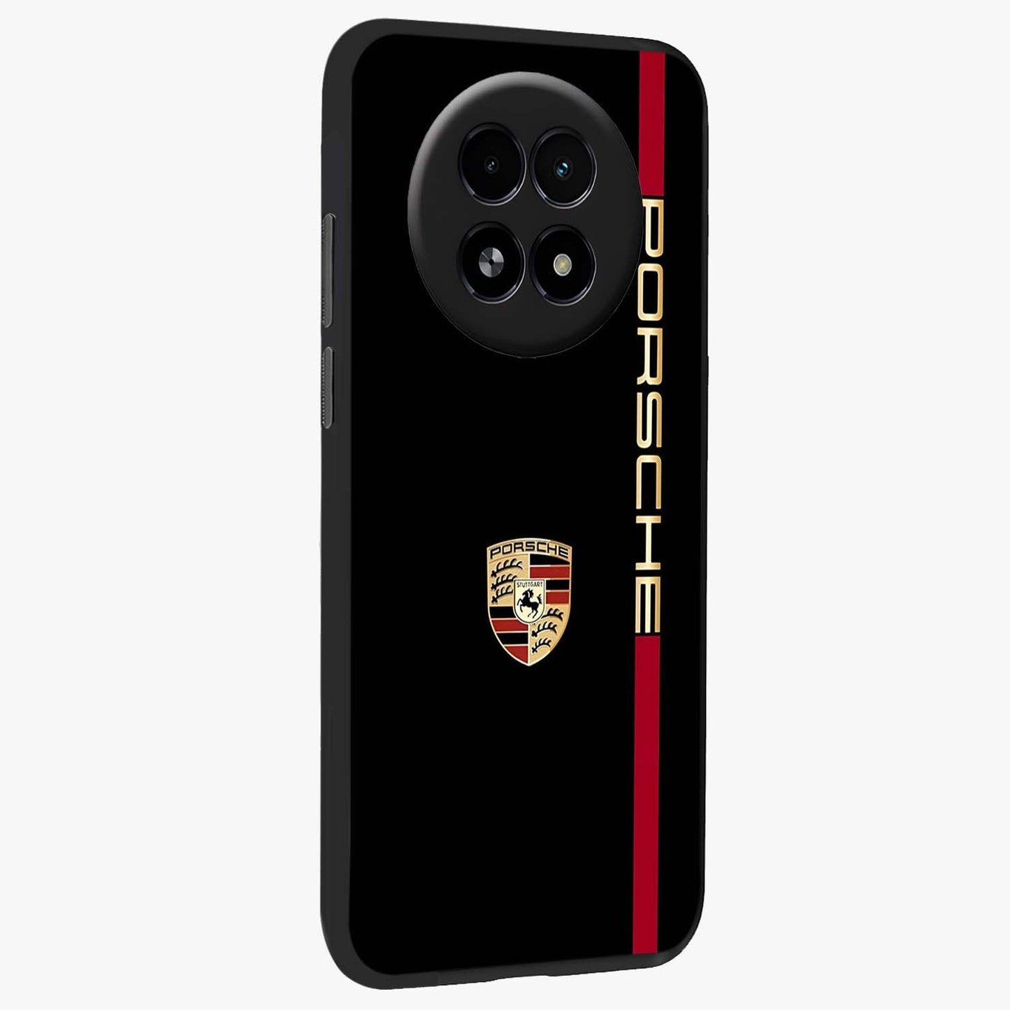 Black Minimal Porsche Glass Case upright view showcasing stylish automotive artwork with bold minimal theme.