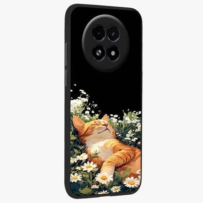 Blissful Bloom Cat Glass Case upright view showcasing charming cat design surrounded by blooming floral elements.