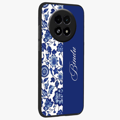 Blue Vintage Floral Pattern Glass Case upright view showcasing delicate blush floral texture with modern minimal style.