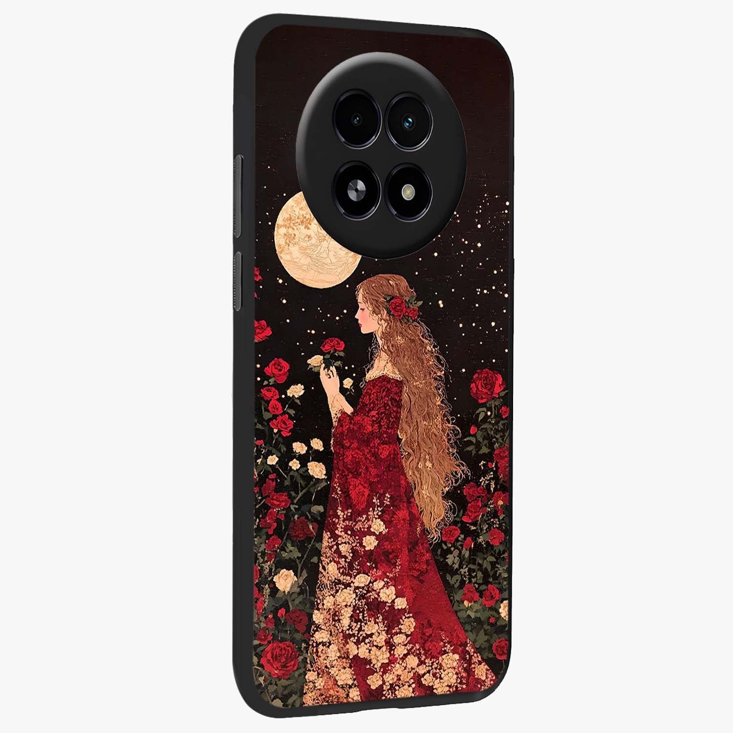 Crimson Dreams Glass Case upright view showcasing dreamy red toned artwork with modern aesthetic style.
