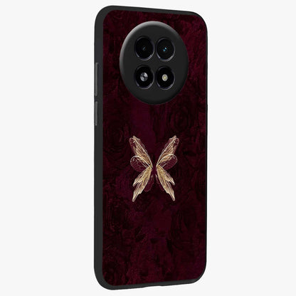 Crimson Fade Butterfly Glass Case upright view showcasing graceful butterfly artwork with soft crimson fade effect.