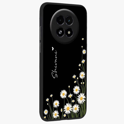 Daisy Cascade Custom Name Glass Case upright view showcasing elegant floral cascade design with personalized aesthetic.