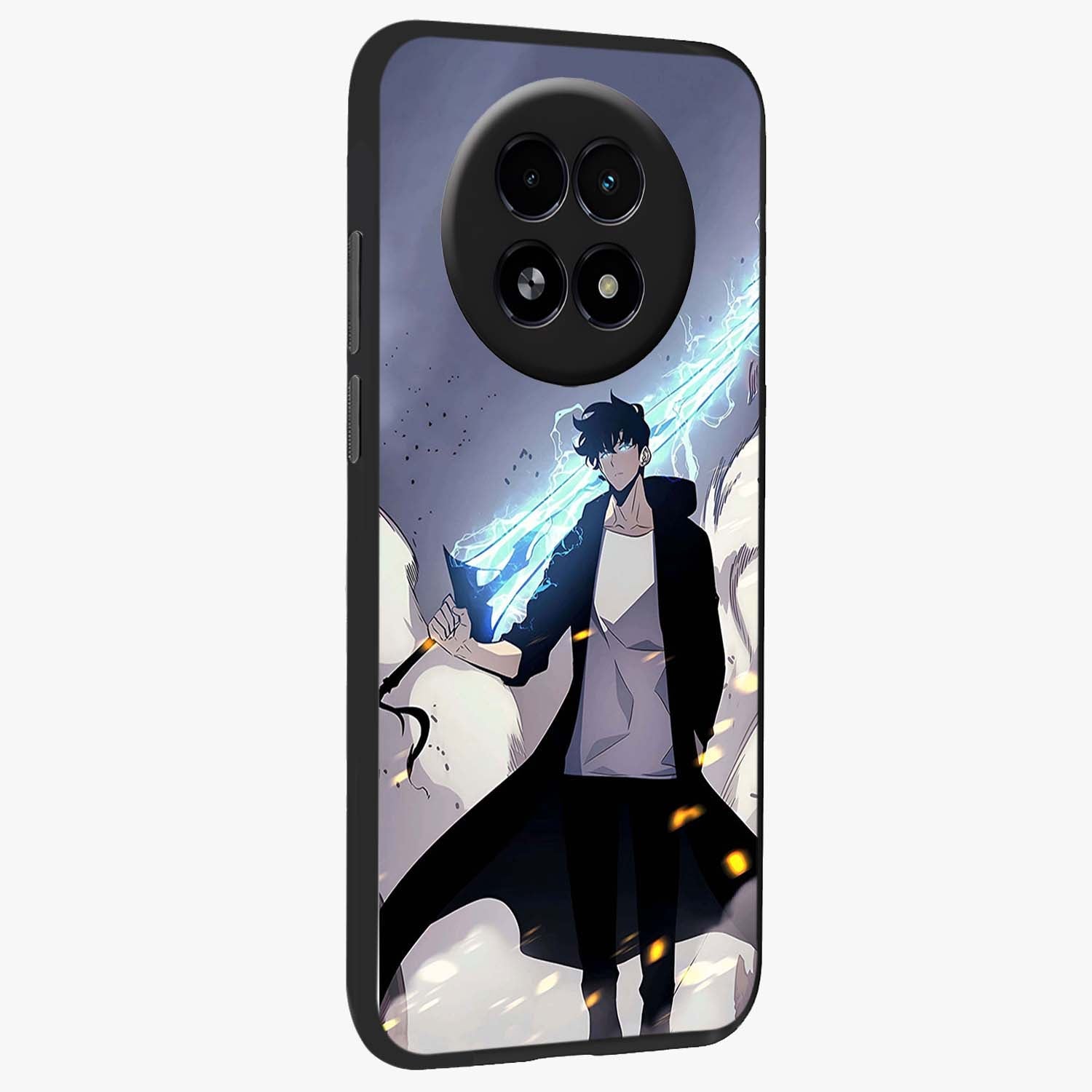 Dark Lightning Anime Warrior Glass Case upright view showcasing dramatic warrior artwork with dark lightning aesthetic.