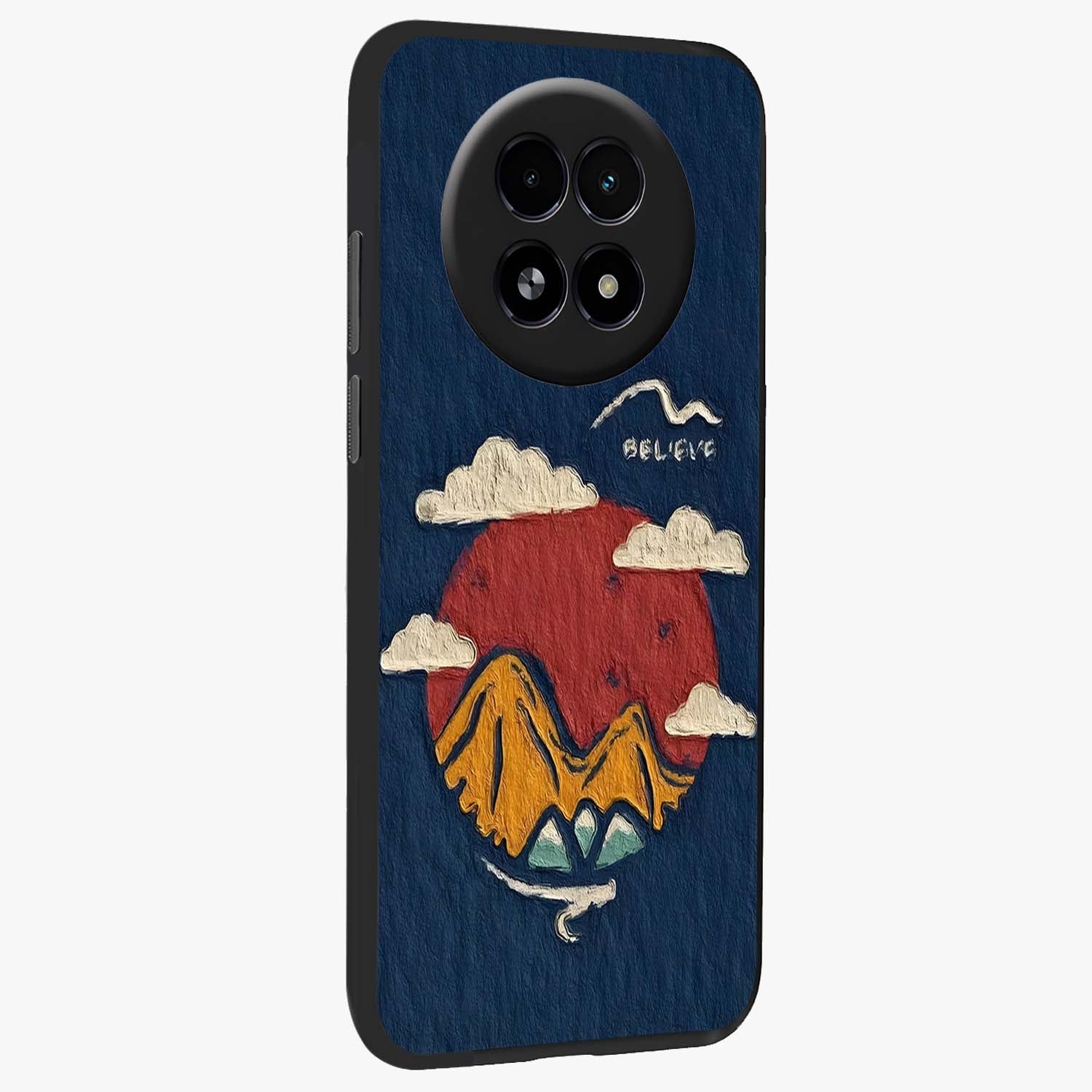 Dream Beyond Mountains Glass Case upright view showcasing beautiful mountain scenery with inspirational nature theme.