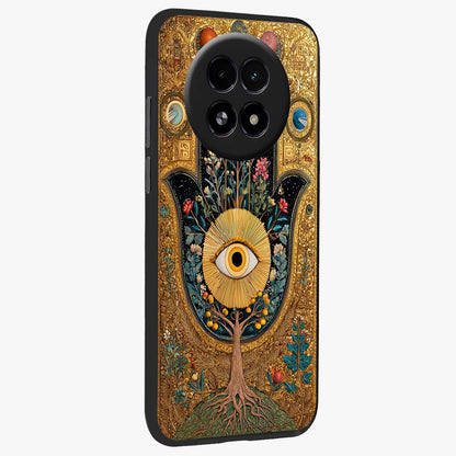 Ethereal Evil Eye Glass Case upright view showcasing celestial evil eye artwork with mystical theme.