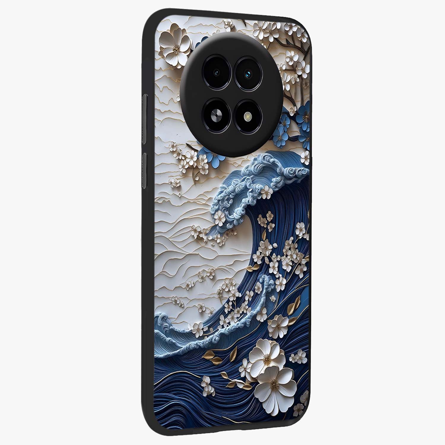 Floral Wave Origami Glass Case upright view showcasing creative floral origami artwork with artistic decorative theme.