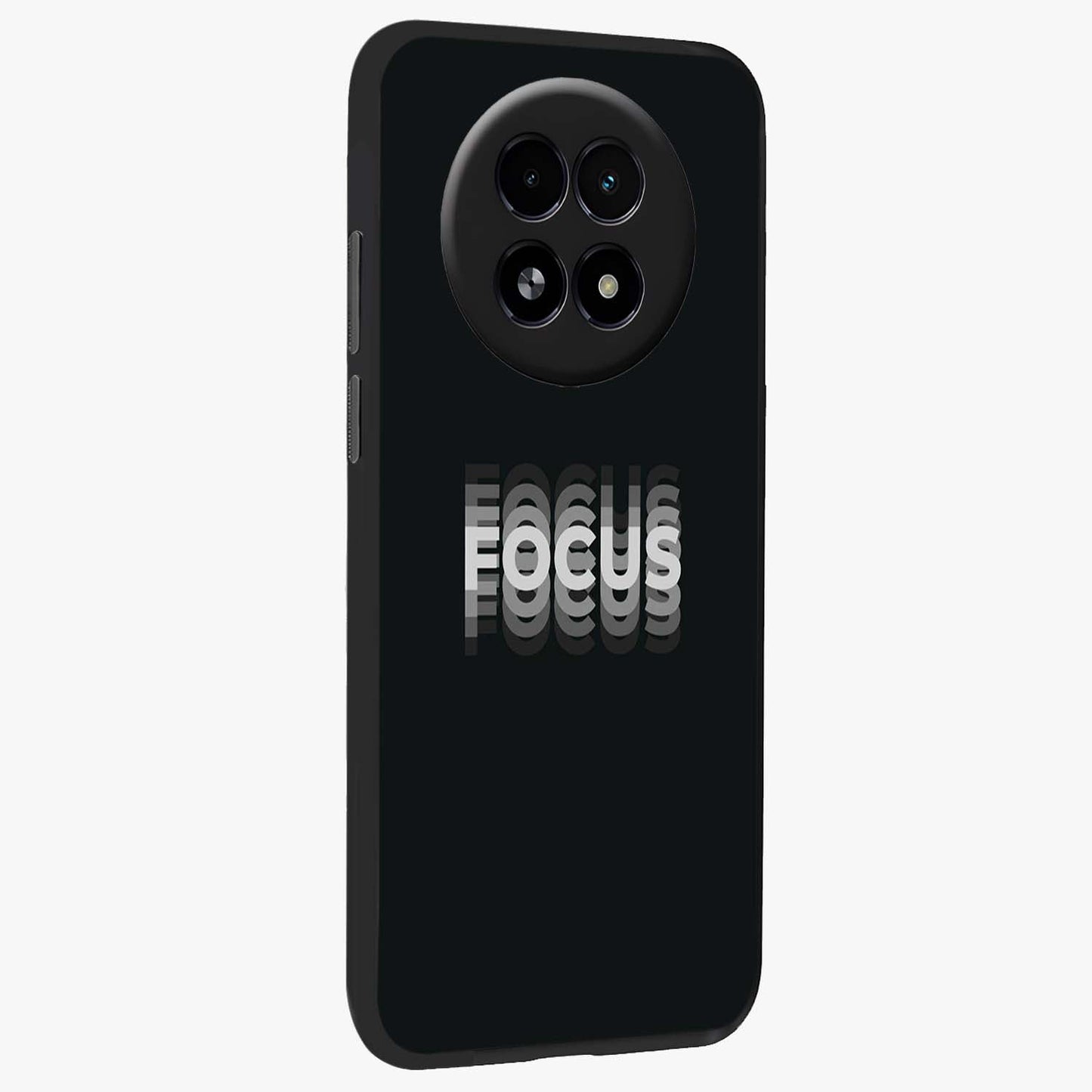 Focus Mode On Glass Case upright view showcasing strong typography statement with sleek motivational theme.