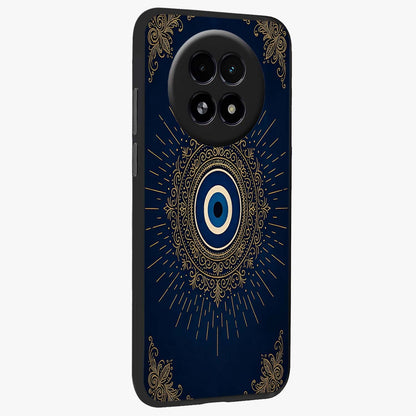 Golden Celestial Charm Glass Case upright view showcasing radiant celestial artwork with elegant golden theme.