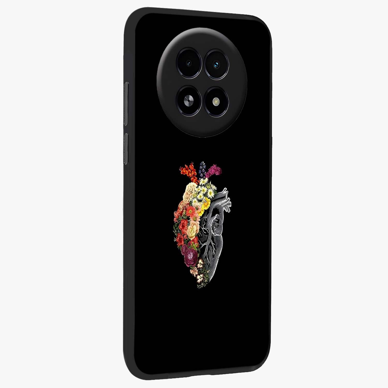 Heart With Flowers Glass Case upright view showcasing decorative heart and floral artwork with sweet romantic theme.