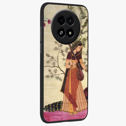 Lady With Veena Art Glass Case upright view showcasing classical veena artwork with traditional artistic theme.