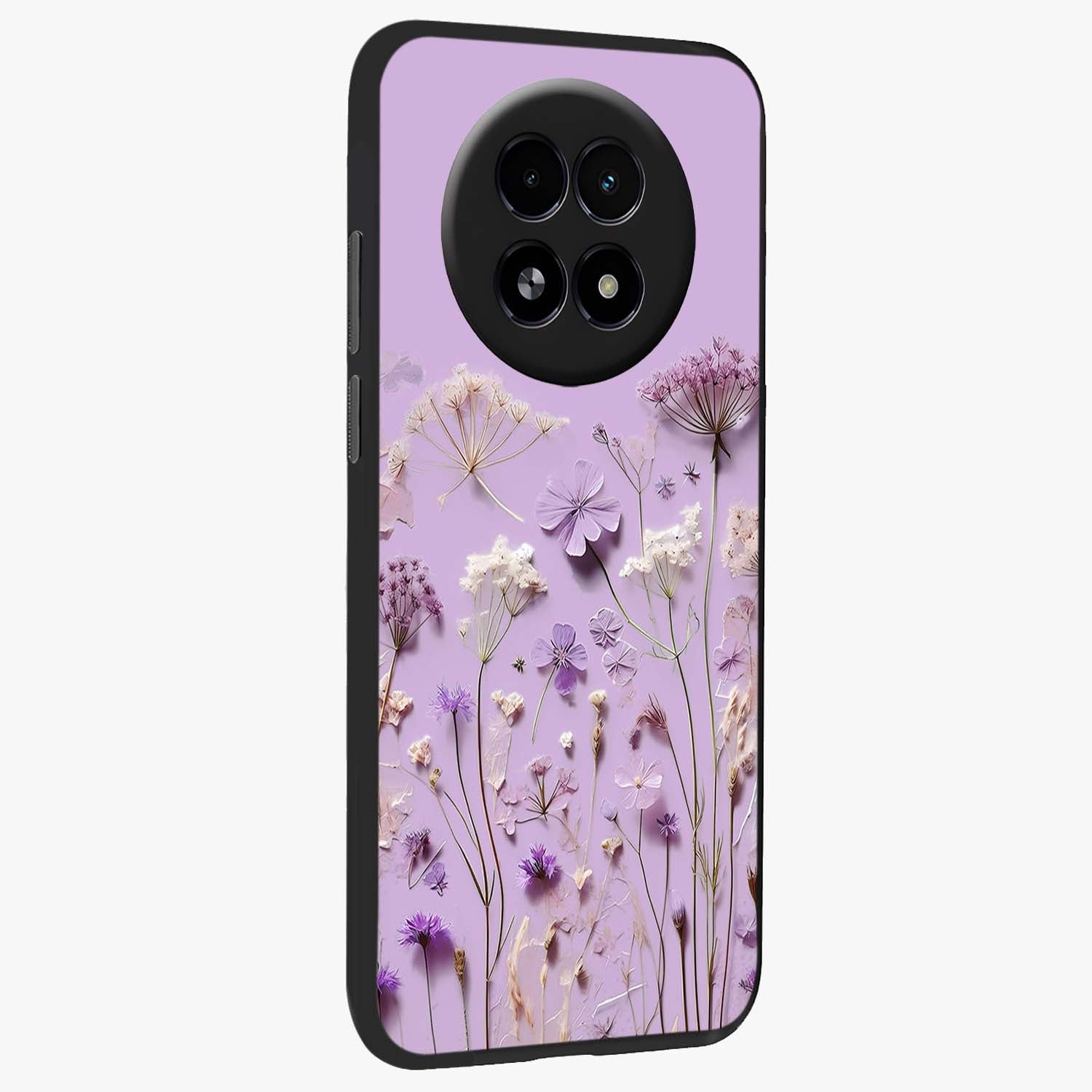 Lavender Blossom Dream Glass Case upright view showcasing delicate lavender blossom artwork with peaceful floral theme.