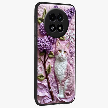 Lavender Cat Whimsy Glass Case upright view showcasing charming cat artwork with whimsical lavender theme.