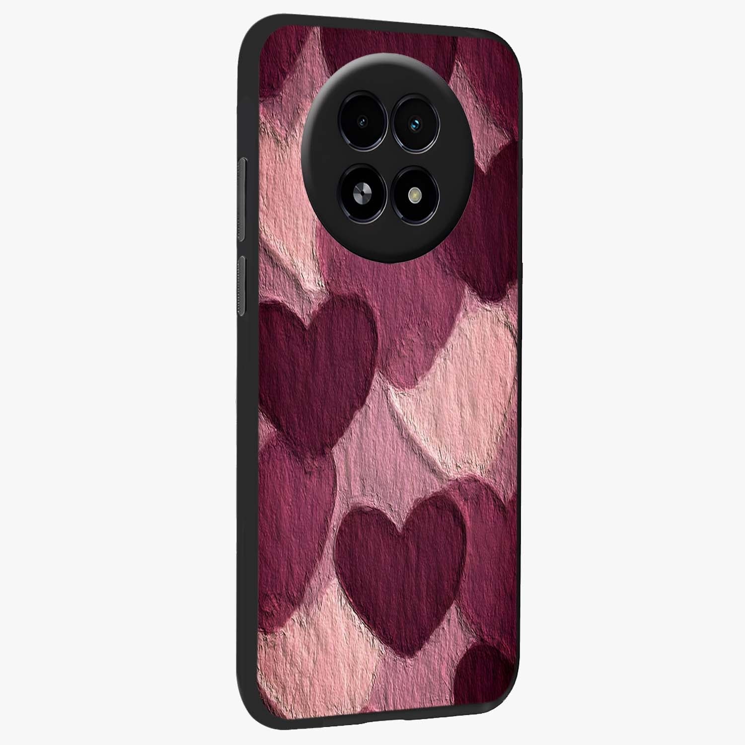Layered Paper Hearts Glass Case upright view showcasing decorative layered heart artwork with sweet love theme.