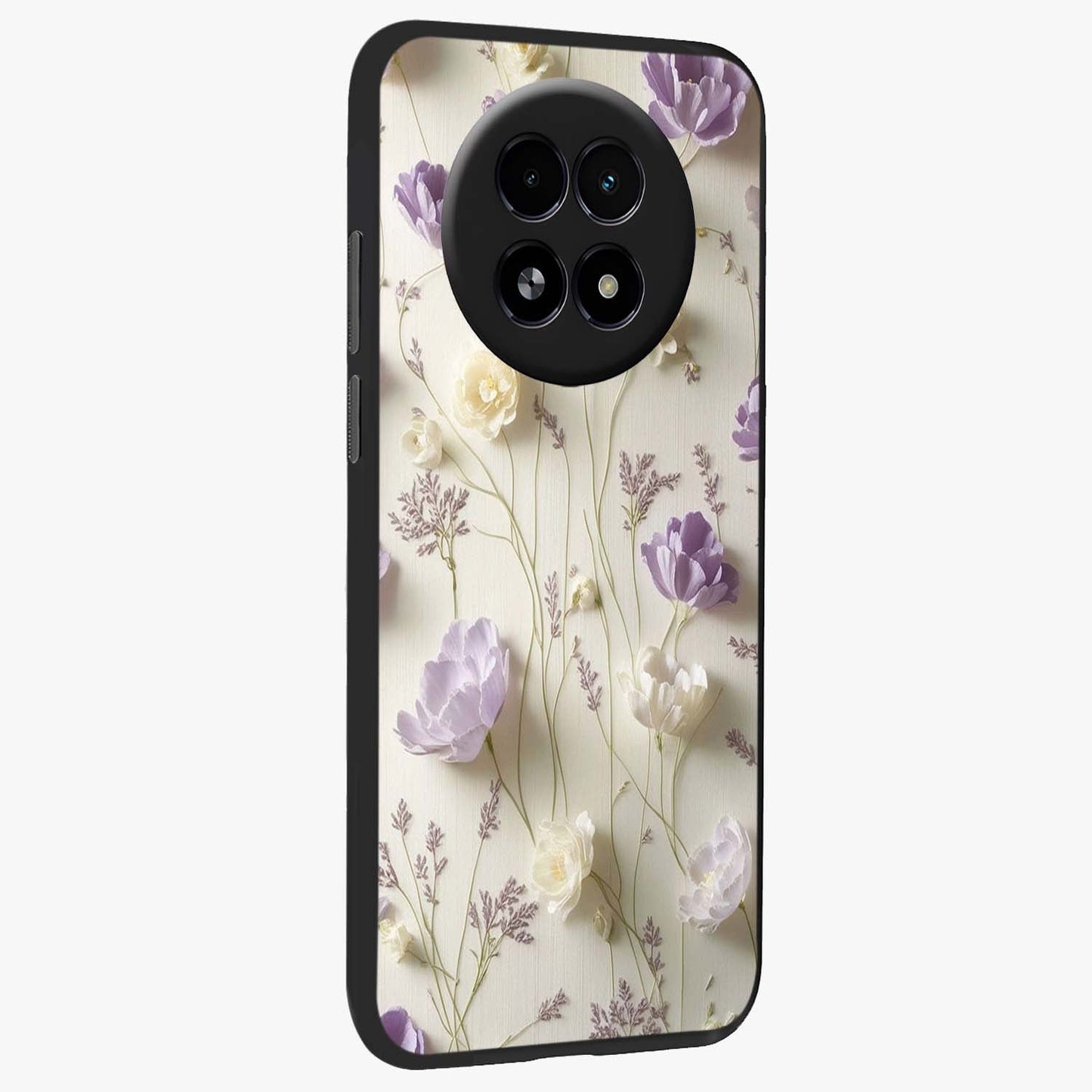 Lilac Breeze Harmony Glass Case upright view showcasing delicate lilac artwork with peaceful floral theme.