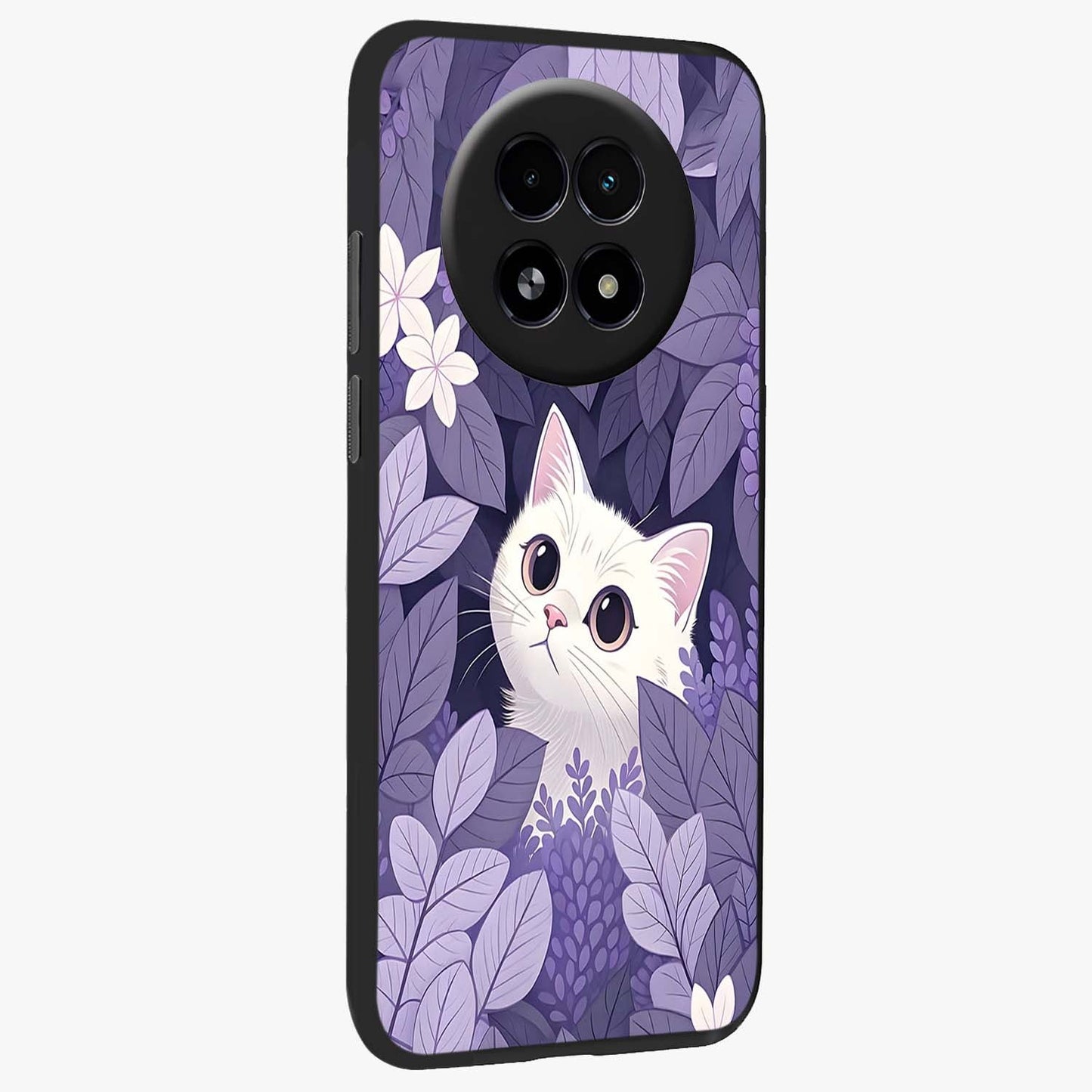 Lilac Hide Peek Cat Glass Case upright view showcasing charming cat artwork with adorable peek theme.