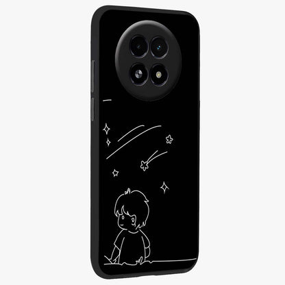 Line Art Boy With Shooting Stars Glass Case upright view showcasing artistic shooting star illustration with minimal style.