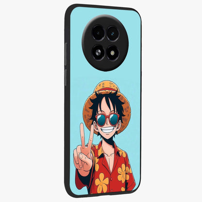 Luffy Summer Anime Vibe Glass Case upright view showcasing dynamic anime artwork with bright adventurous theme.