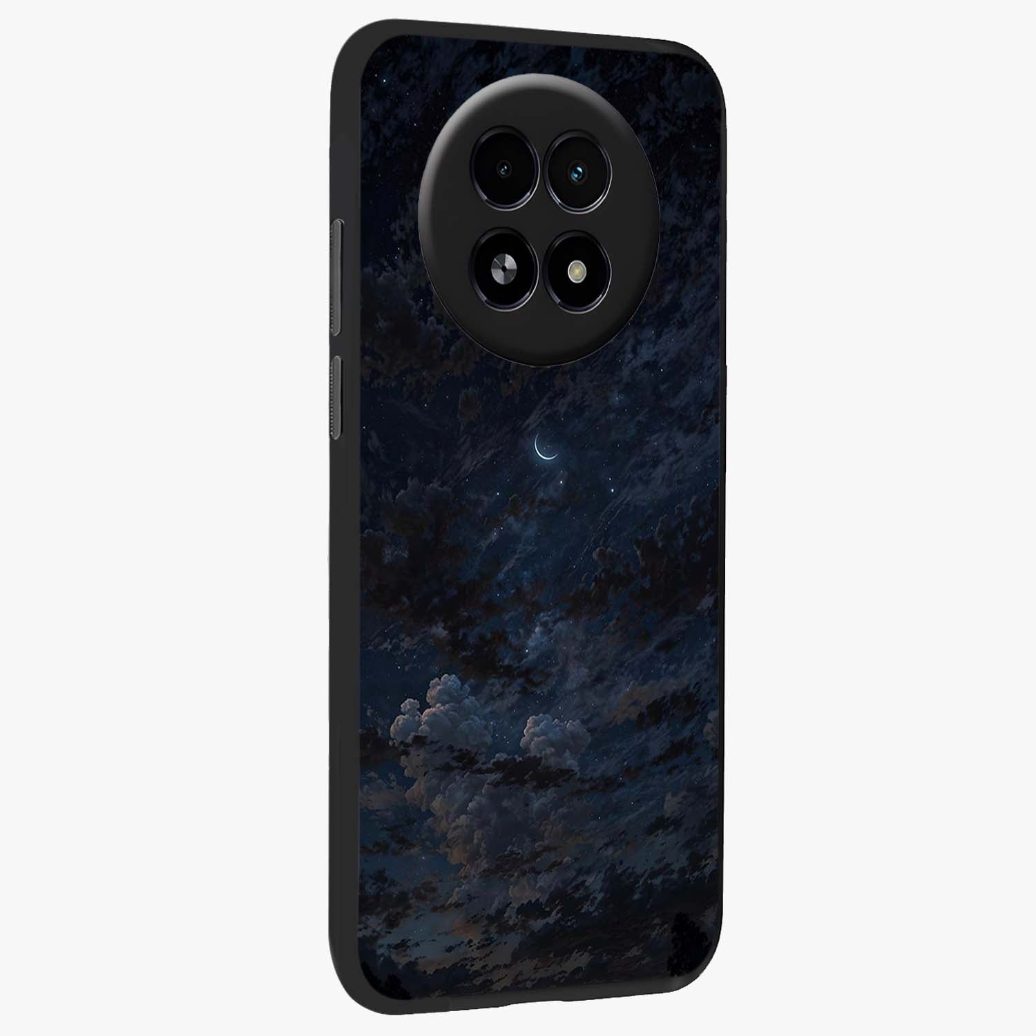 Lunar Veil Silence Glass Case upright view showcasing calm moon themed artwork with serene night atmosphere.