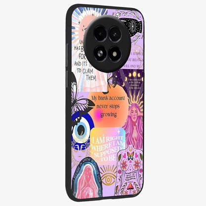 Manifestation Collage Glass Case upright view showcasing artistic manifestation themed artwork with creative style.