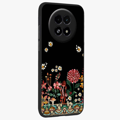 Midnight Bloom Pattern Glass Case upright view showcasing decorative floral artwork with deep night themed palette.