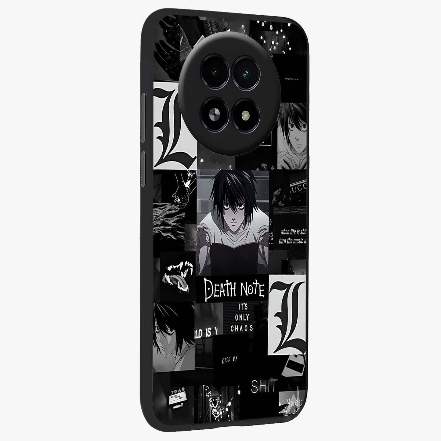Midnight Chaos Mind Glass Case upright view showcasing expressive abstract artwork with bold dark theme.
