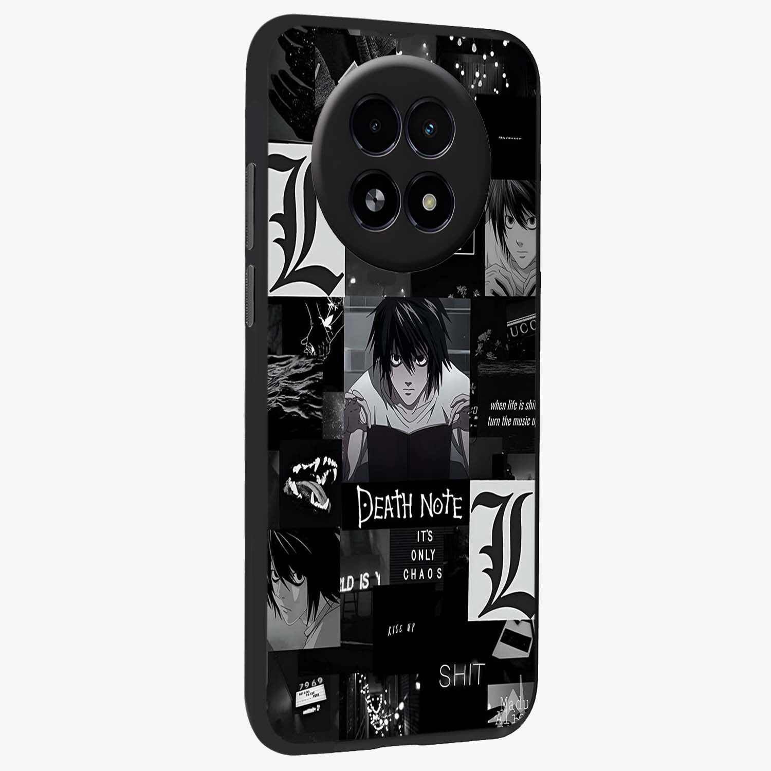 Midnight Chaos Mind Glass Case upright view showcasing expressive abstract artwork with bold dark theme.