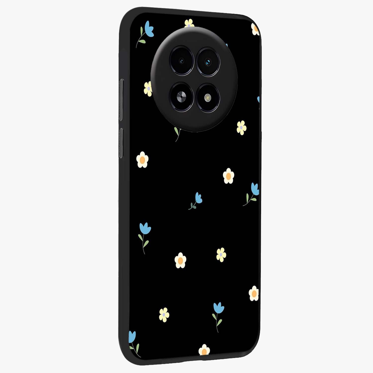 Minimal Petal Whispers Glass Case upright view showcasing elegant floral artwork with modern minimalist style.