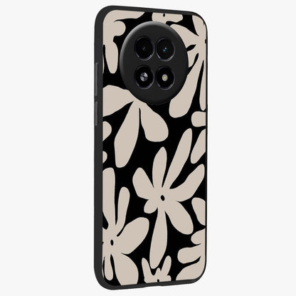 Monochrome Petal Dance Glass Case upright view showcasing artistic floral pattern with stylish monochrome theme.