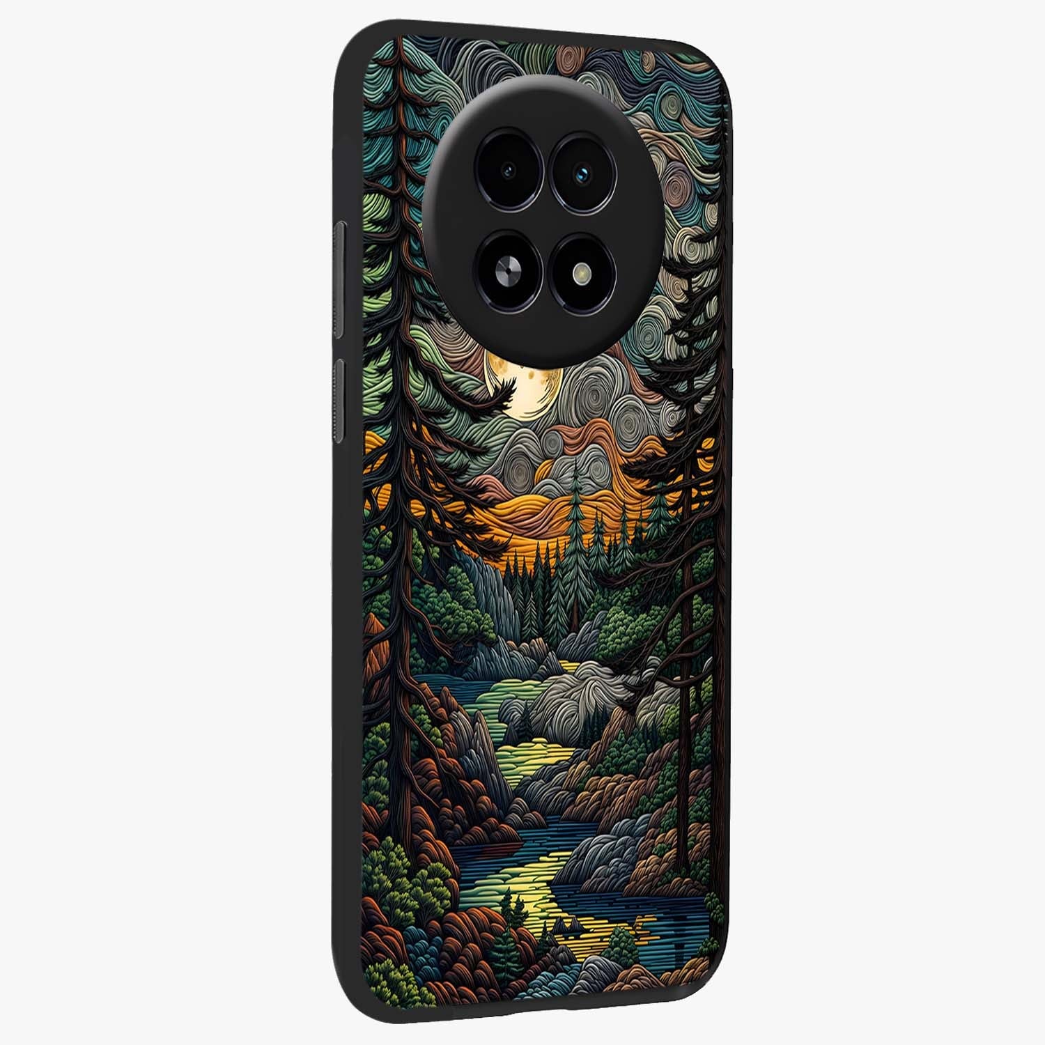 Moonlight Forest Dream Glass Case upright view showcasing magical forest artwork with calm night theme.