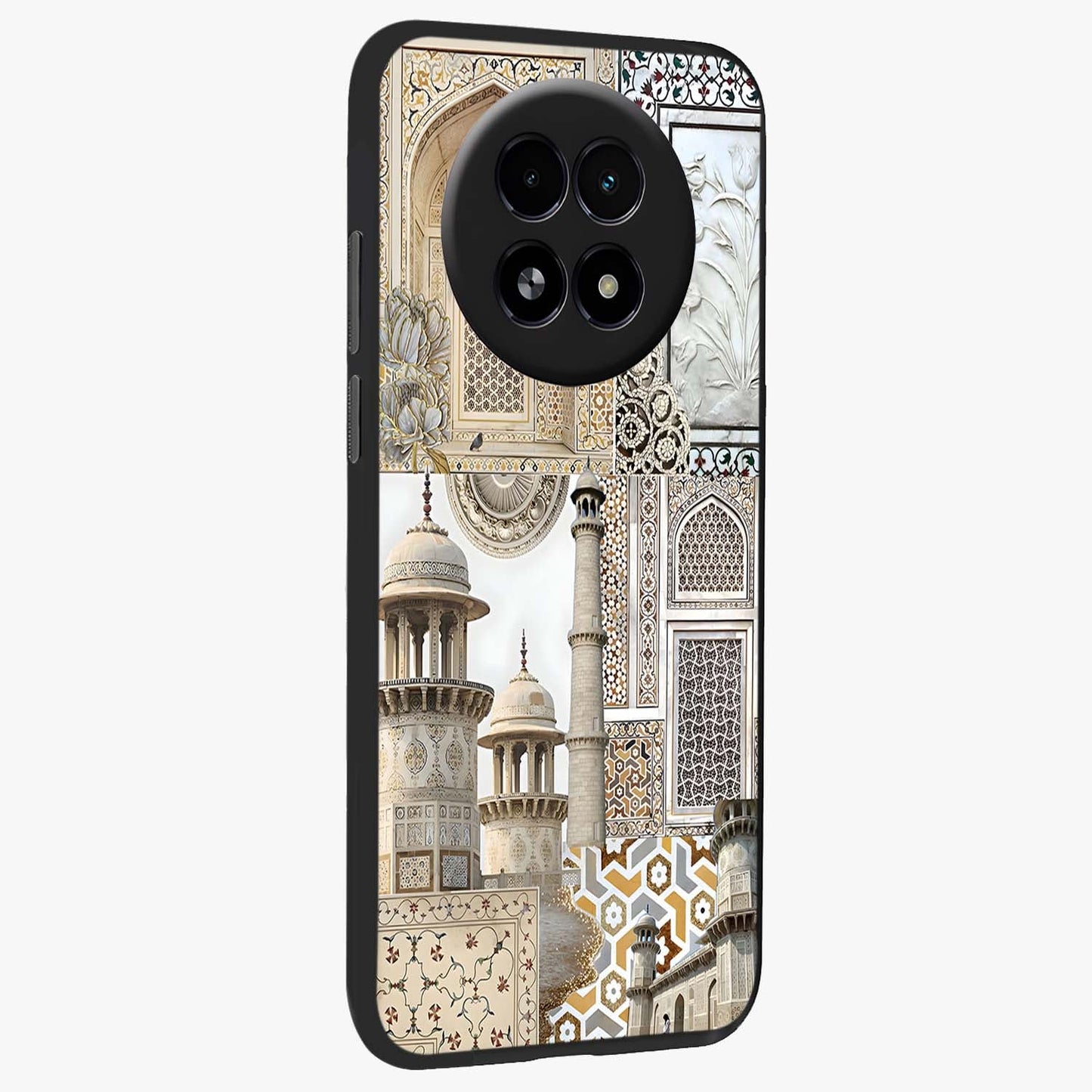 Mughal Marble Legacy Glass Case upright view showcasing ornate Mughal design with luxurious traditional theme.