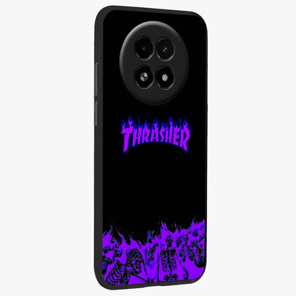 Neon Flame Riot Glass Case upright view showcasing dynamic flame artwork with energetic neon theme.