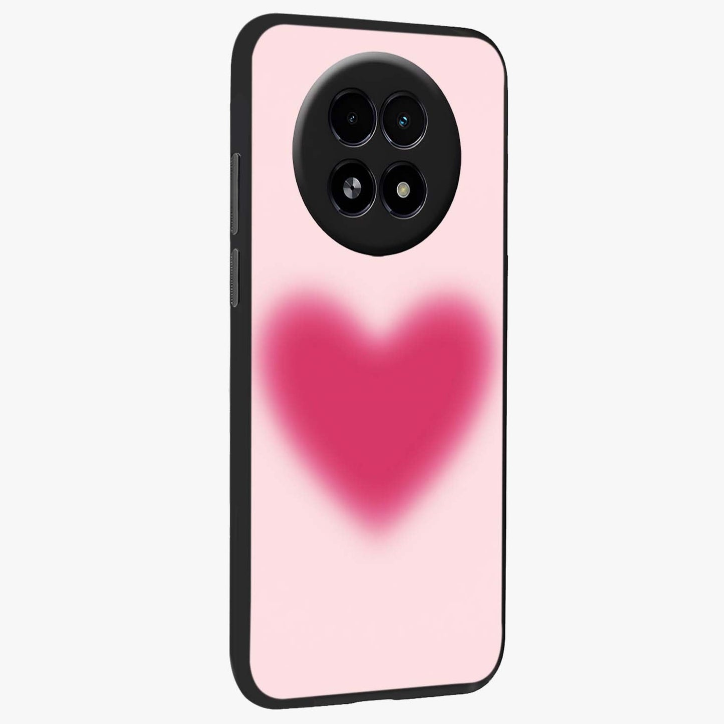 Pink Aura Heart Glass Case upright view showcasing romantic heart artwork with soft pastel theme.