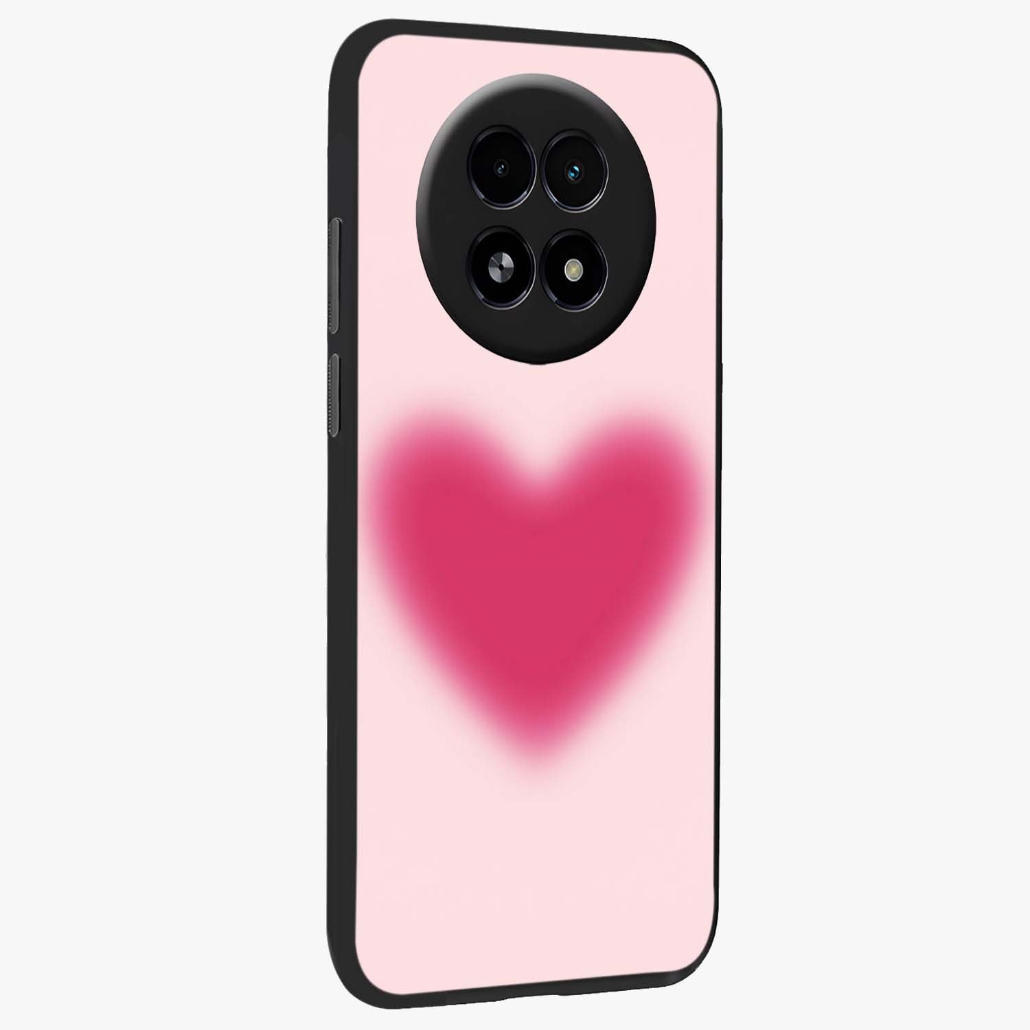 Pink Aura Heart Glass Case upright view showcasing romantic heart artwork with soft pastel theme.