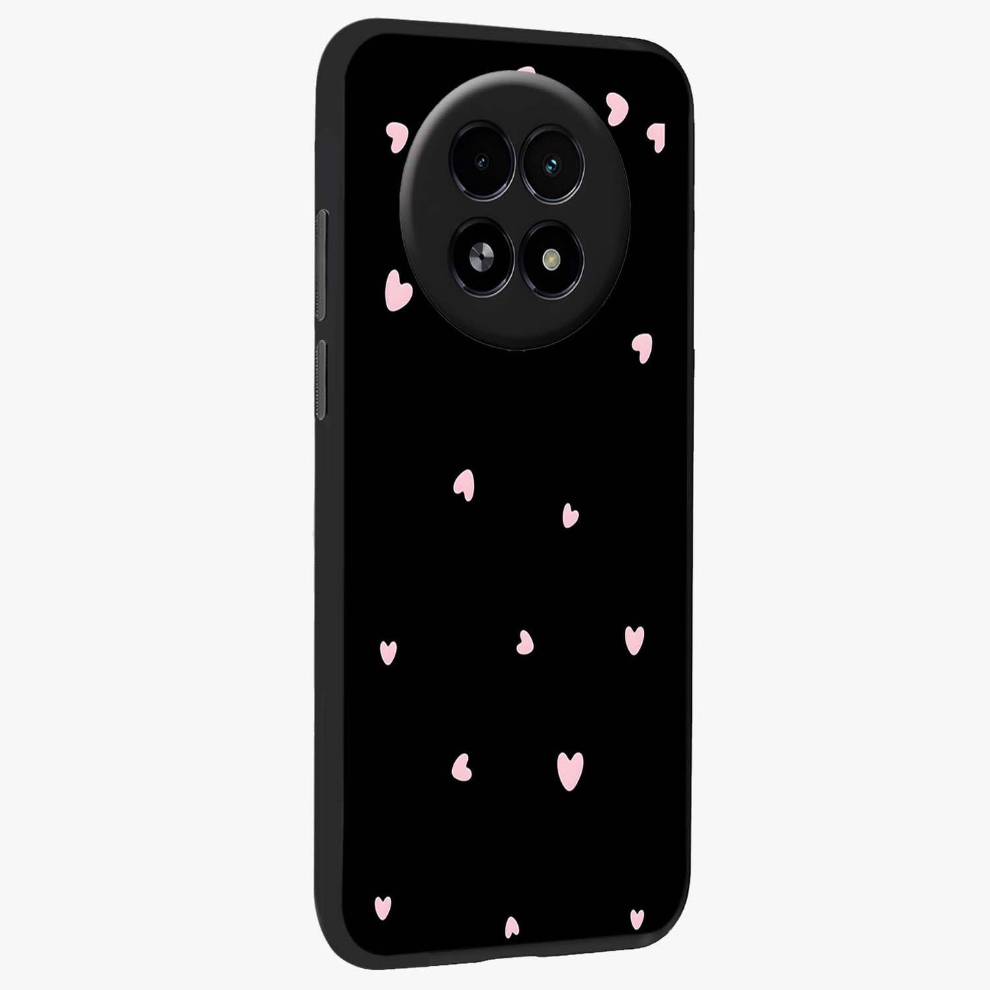 Pink Love Drops Glass Case upright view showcasing charming heart drop artwork with romantic playful theme.
