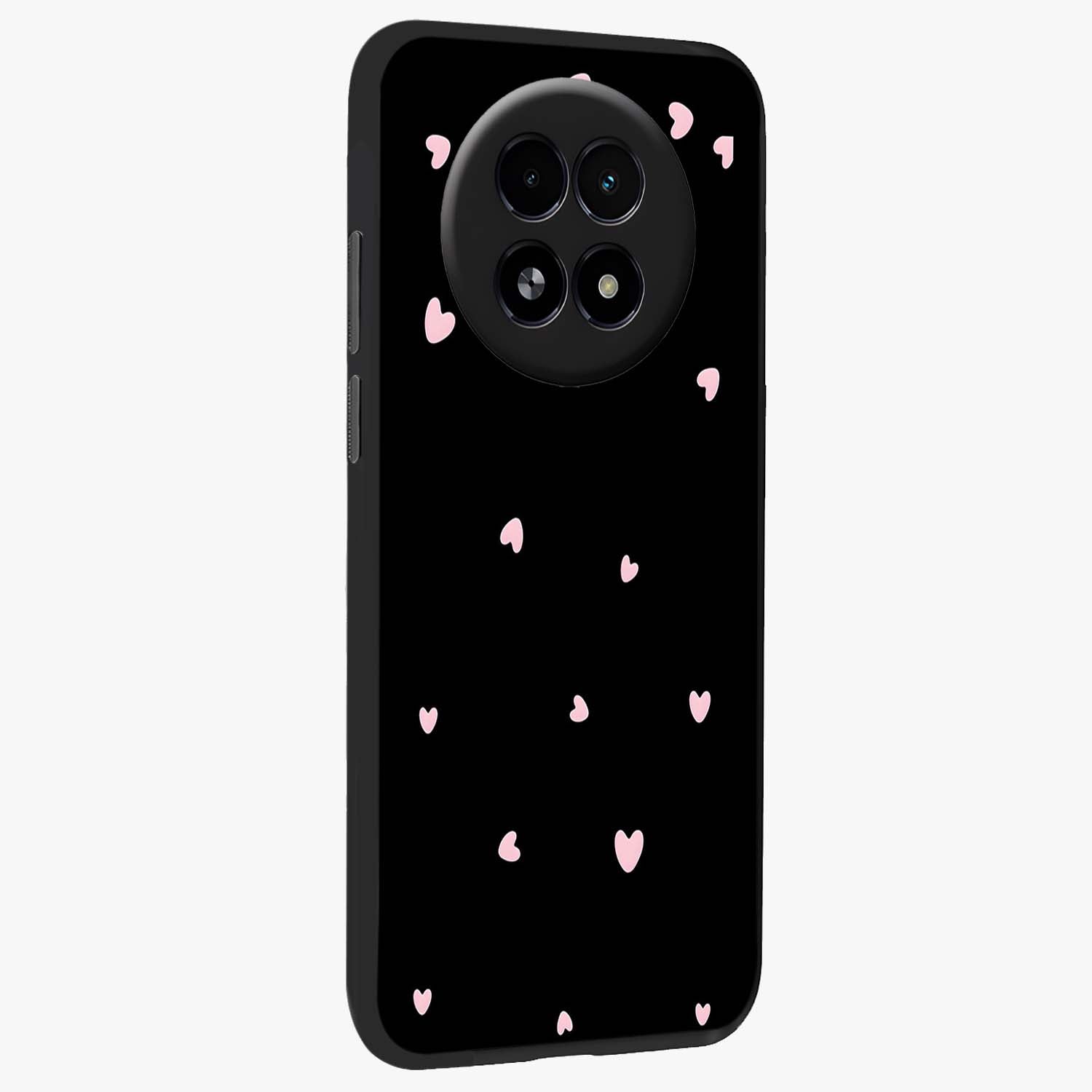 Pink Love Drops Glass Case upright view showcasing charming heart drop artwork with romantic playful theme.
