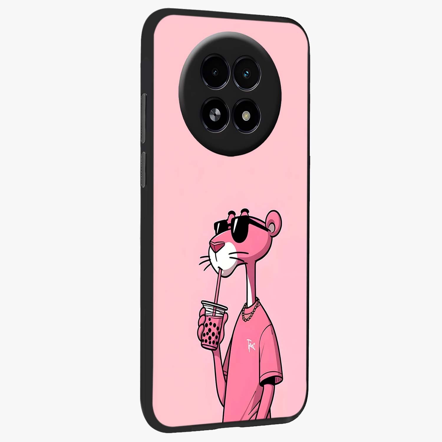 Pink Panther Glass Case upright view showcasing fun animated artwork with stylish retro cartoon theme.