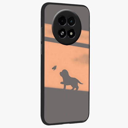 Puppy Shadow Art Glass Case upright view showcasing charming puppy artwork with creative silhouette theme.