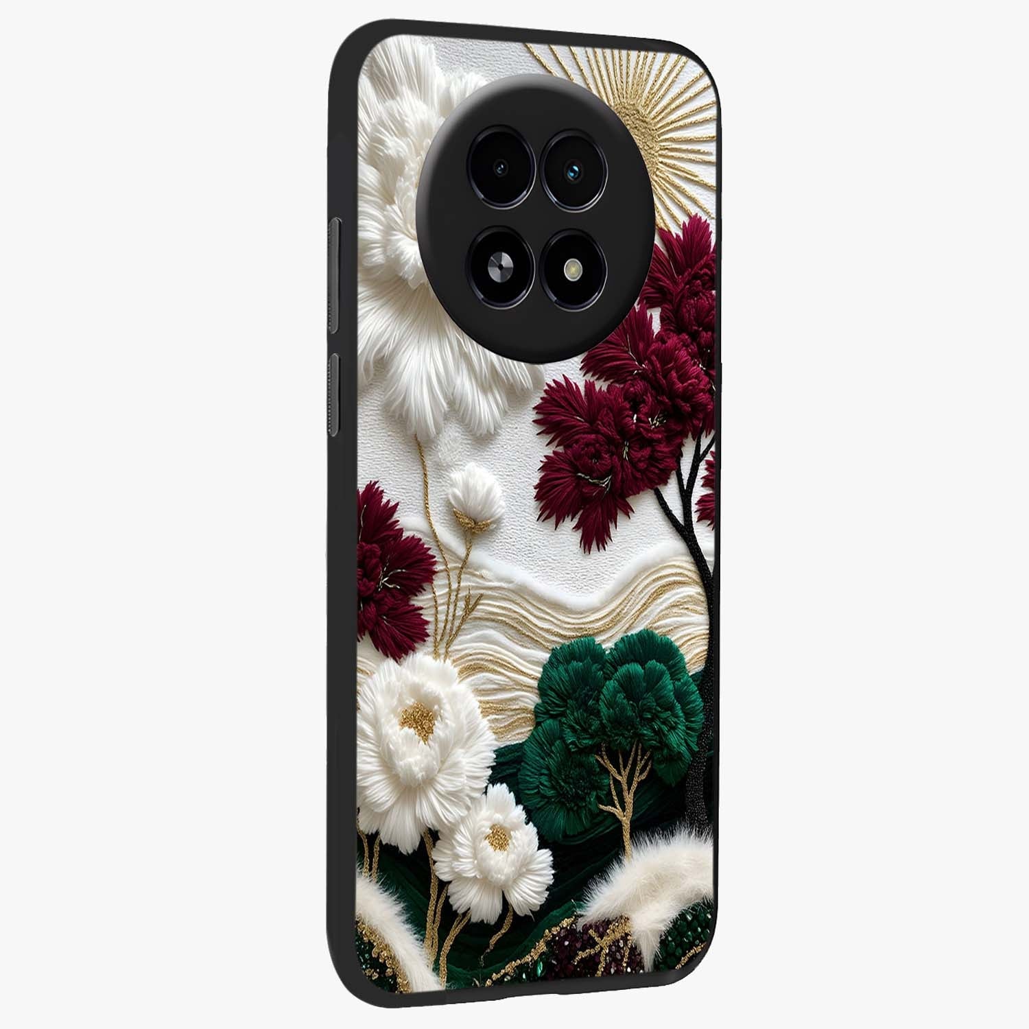 Radiant Bloom Elegance Glass Case upright view showcasing decorative flower artwork with refined botanical theme.