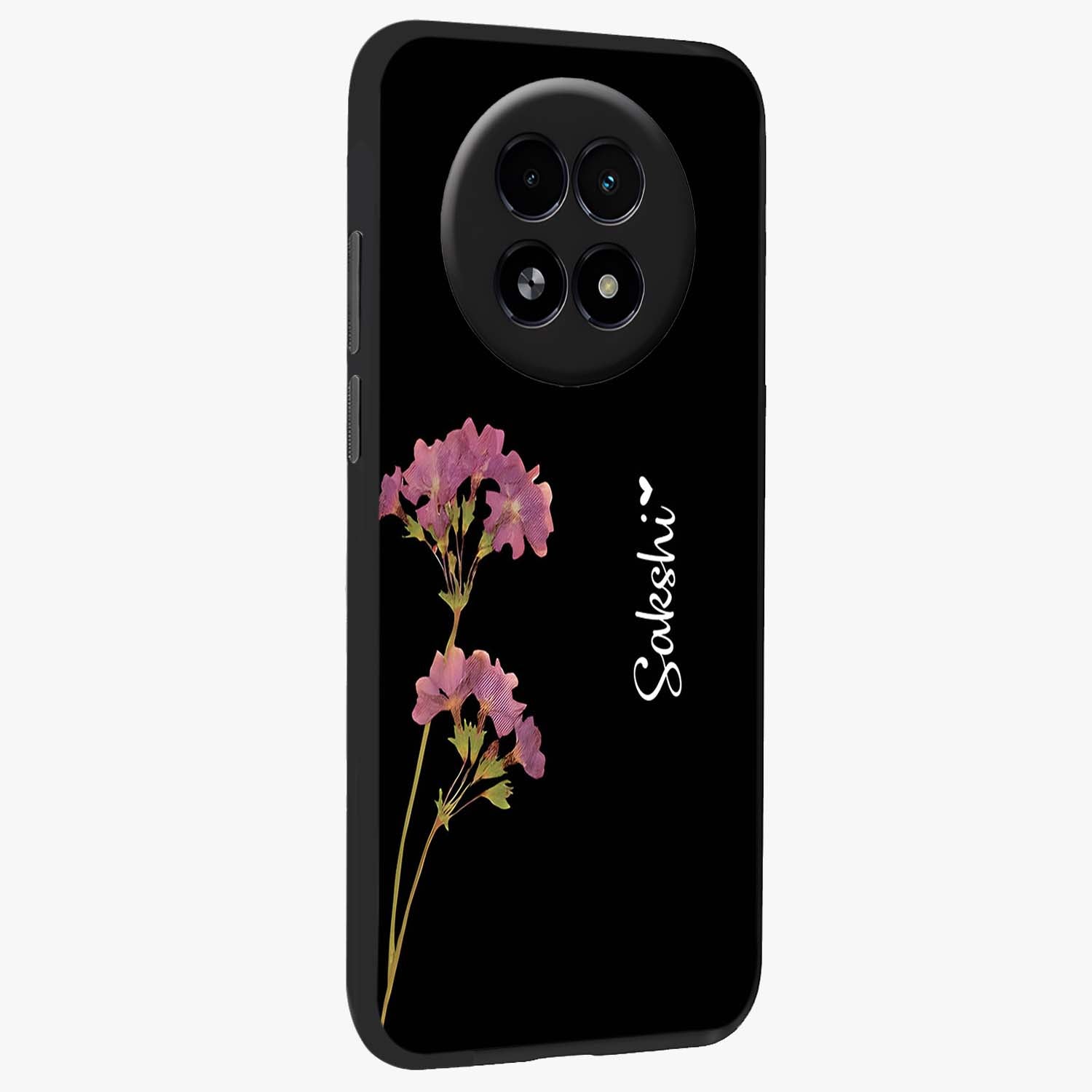 Riching Lavender Flower Custom Name Glass Case upright view showcasing elegant lavender floral artwork with personalized aesthetic.
