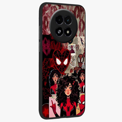 Spider Love Story Glass Case upright view showcasing charming superhero artwork with romantic comic theme.