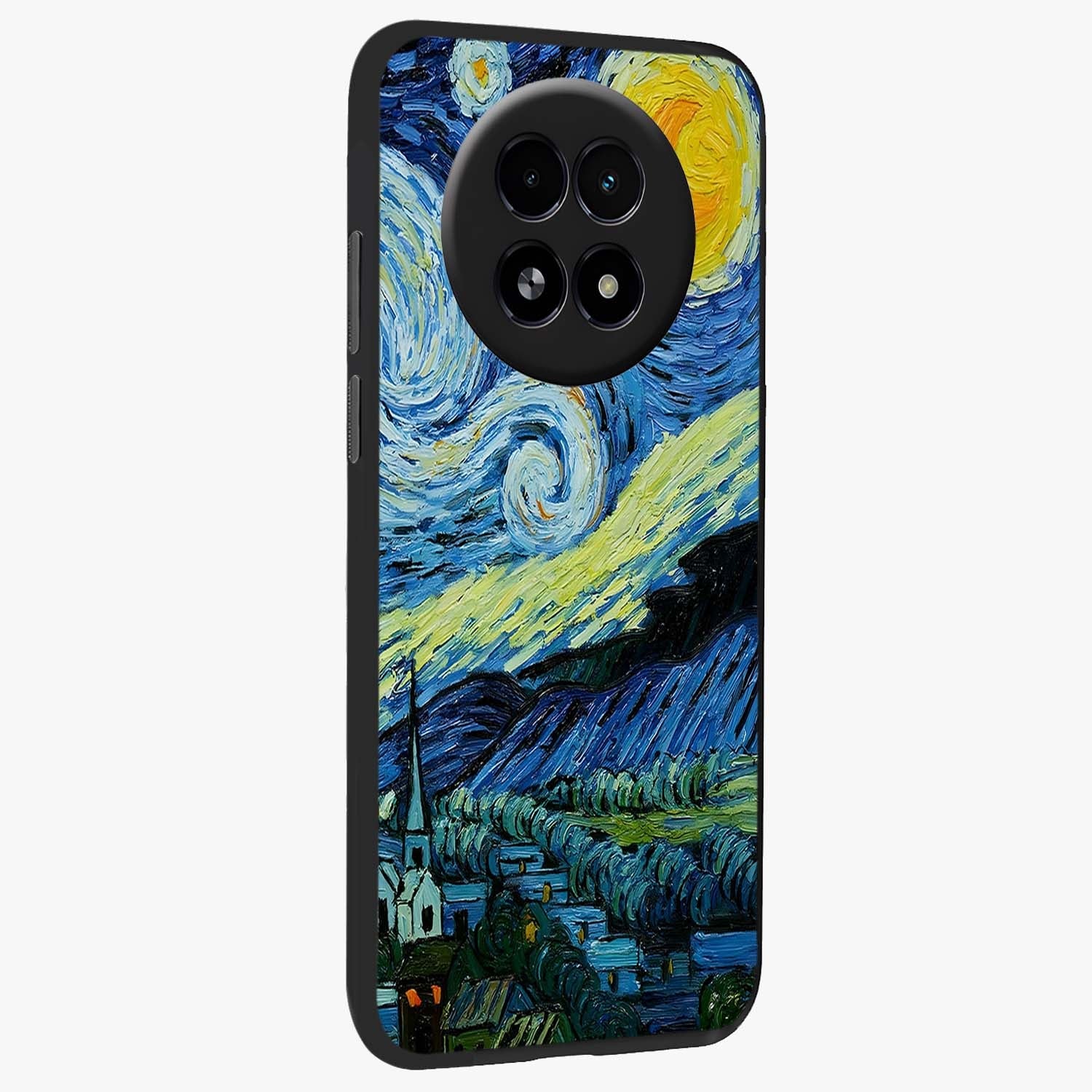 Van Gogh Art Glass Case upright view showcasing expressive painting style artwork with timeless artistic theme.