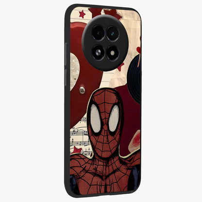 Web Warrior Vibes Glass Case upright view showcasing energetic superhero artwork with bold action theme.