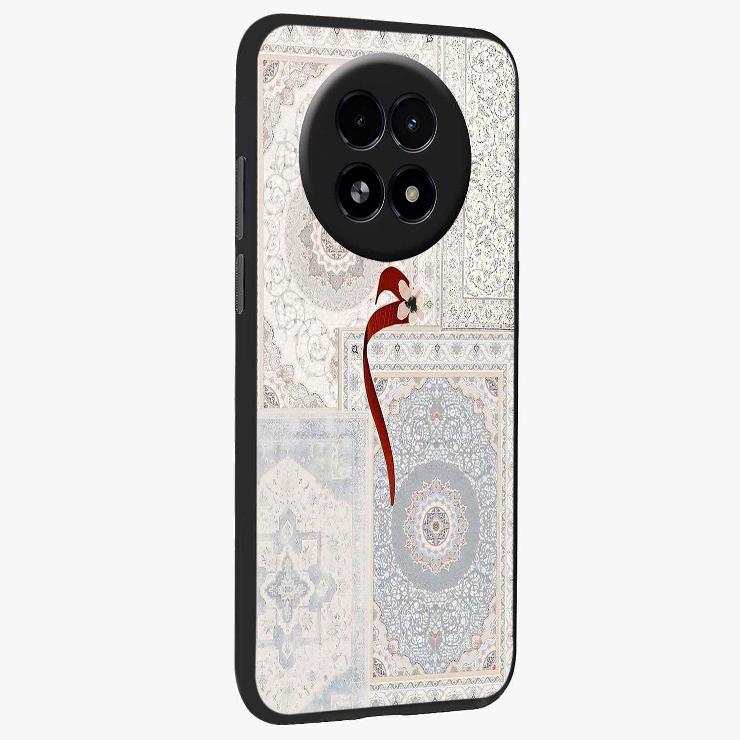 White Aesthetic Bow Glass Case upright view showcasing delicate ribbon bow artwork with cute minimalist theme.