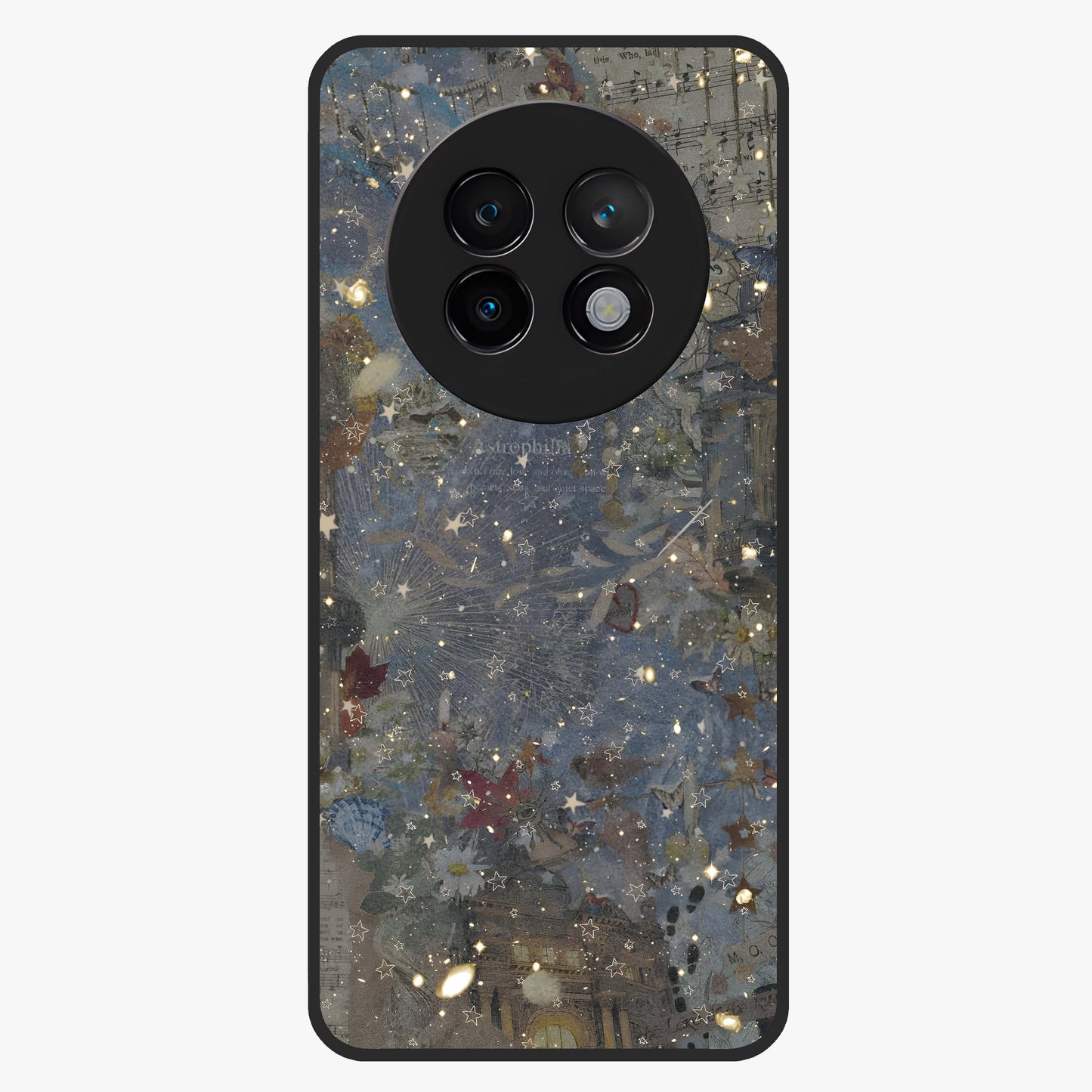 Aesthetic Astrolophia Glass Case showing flat back view with dreamy aesthetic design and glossy glass finish.