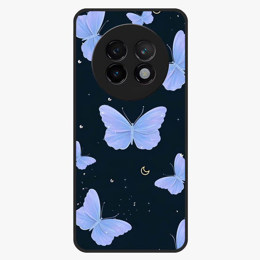 Butterfly With Stars Pattern Glass Case showing flat back view with butterfly and star pattern artwork and glossy glass finish.