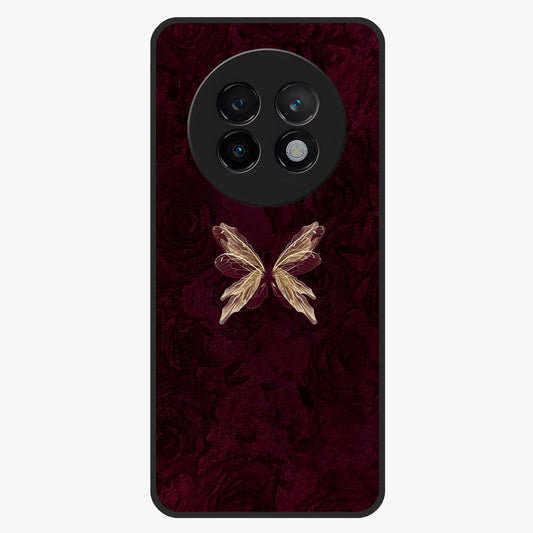Crimson Fade Butterfly Glass Case showing flat back view with fading butterfly artwork and glossy glass finish.